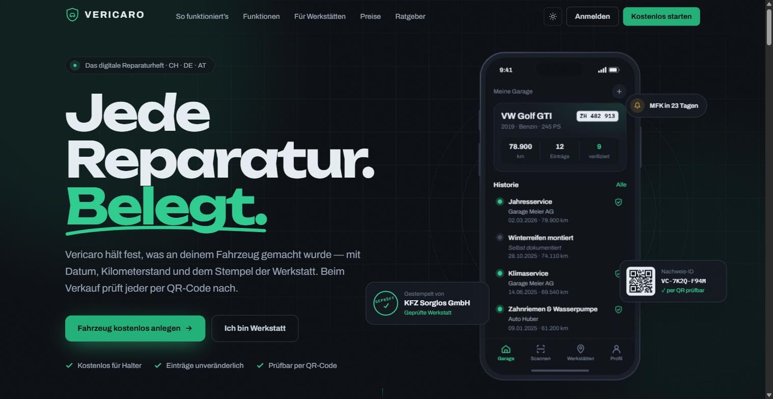 Vericaro – Das digitale Reparaturheft für dein Fahrzeug